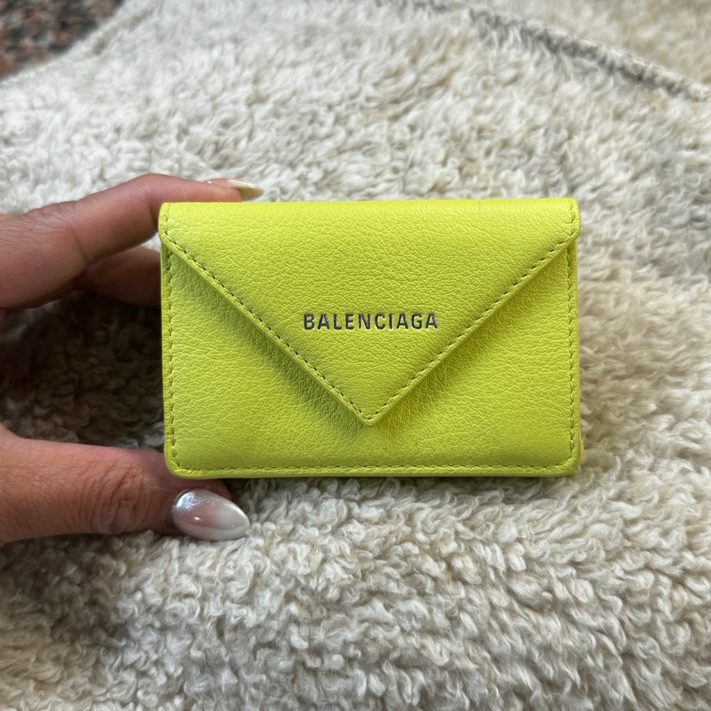 Authentic Balenciaga Papier Mini Wallet - Neon Green